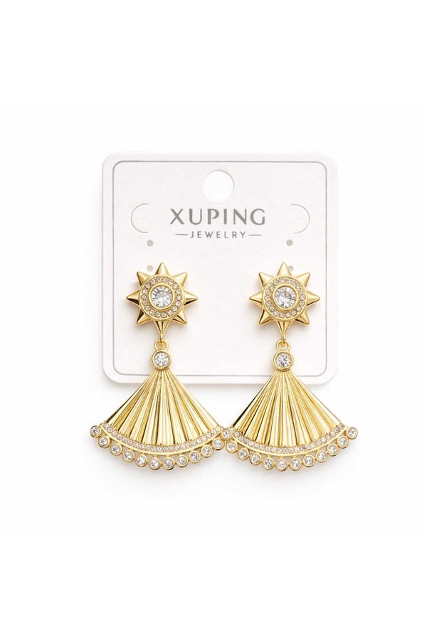 Çelik Gold Yelpaze Model Taşlı Sallantılı Küpe