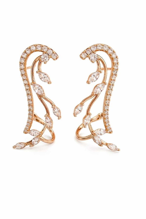 Çelik Rose Gold Renk Taşlı Ear Cuff Küpe (Kulak Kıkırdak Model)
