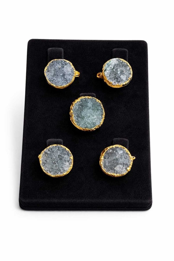 Druzy kuvars 14 ayar altın kaplama pirinç yüzük