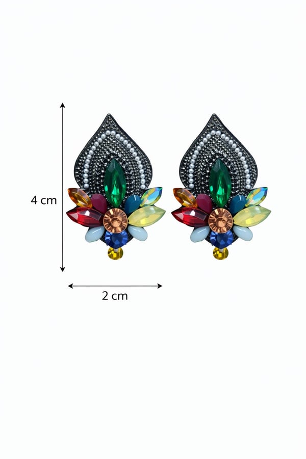 Etnik Desenli Renkli Taşlı Gösterişli Küpe – Otantik Tasarım