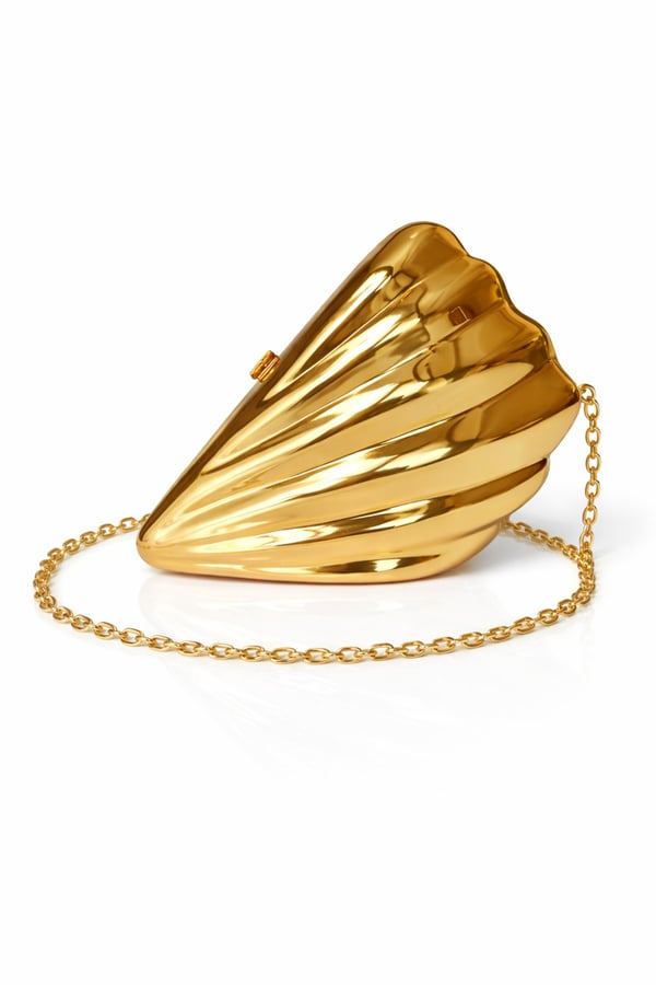 Metal İstiridye Formlu Gold El Çantası