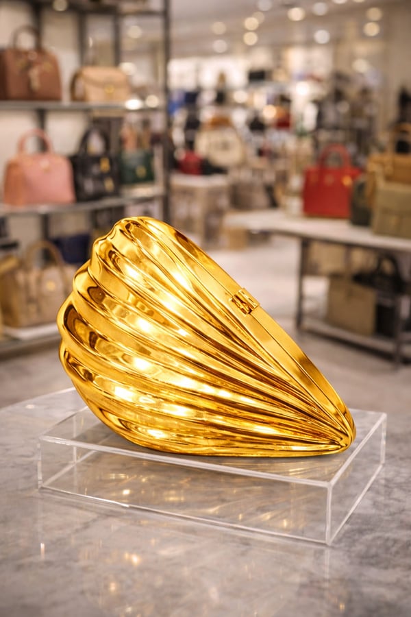 Metal İstiridye Formlu Gold El Çantası