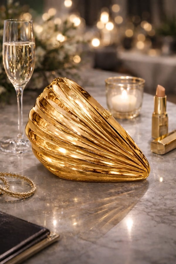 Metal İstiridye Formlu Gold El Çantası