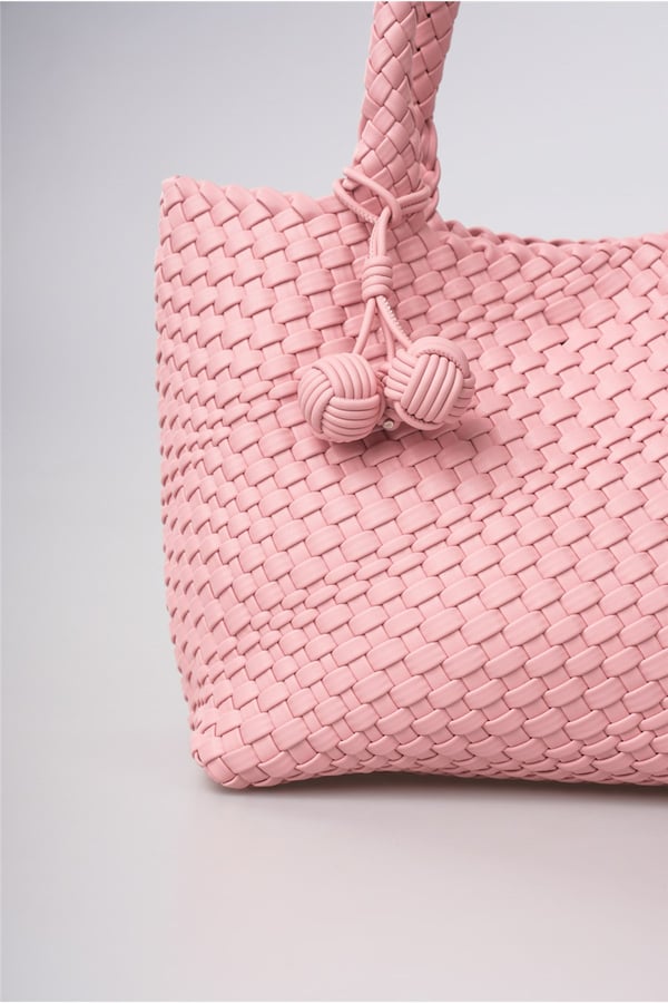Pudra Örgü Desenli Büyük Boy Çapraz Askılı El Çantası Günlük Şık Kullanım 39x24x15 cm