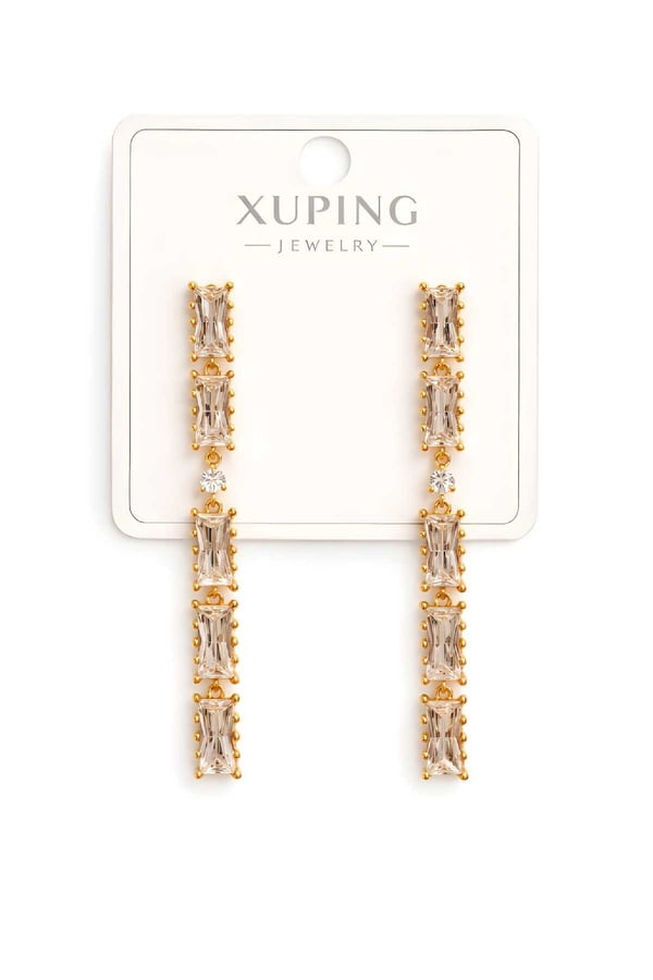 Rose Gold Çelik Baget Taşlı Uzun Zincir Tasarım Sallantılı Kadın Küpe