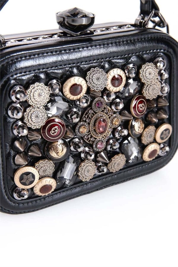 Taş Detaylı Beyaz Mini Omuz Çantası