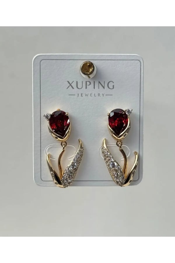 Xuping Gül Kırmızı Taşlı Küpe