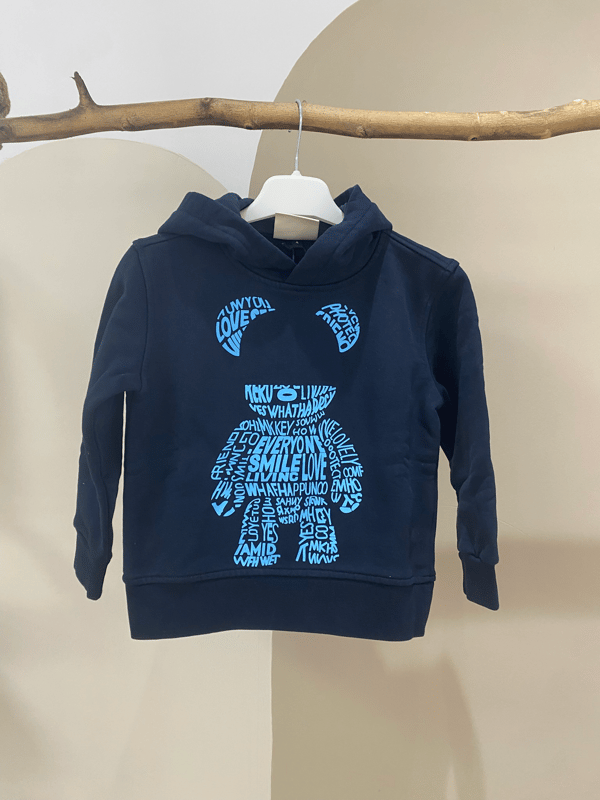 Dijital Baskılı Kapüşonlu Sweatshirt – Erkek Çocuk, Lacivert, %100 Pamuk, 4–10 Yaş