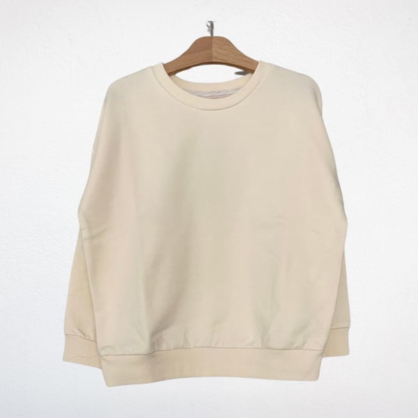 Oversize Basic Sweatshirt, 3 İplik Şardonlu– Krem