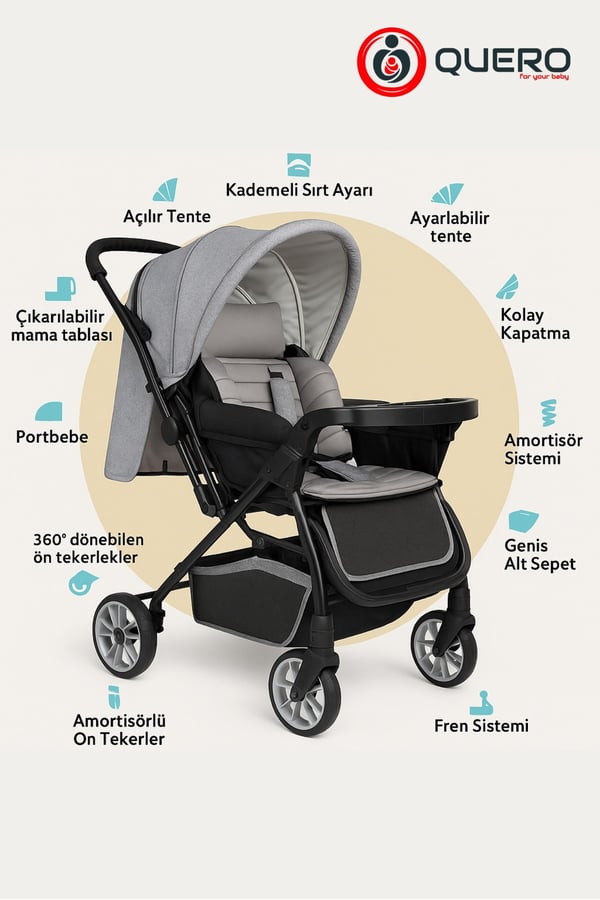 Çift Yönlü Bebek Arabası, Geniş Bebek Arabası, Kolay Taşınabilir, Kolay Katlanır Çocuk Arabası
