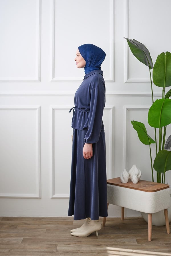 Beli Büzgülü Fermuarlı Etek Takım- Lacivert kadın giyim ürün görseli Arzestore