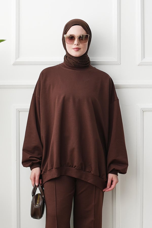 Bol Sweat Pantolon Takım - Kahverengi kadın giyim ürün görseli Arzestore