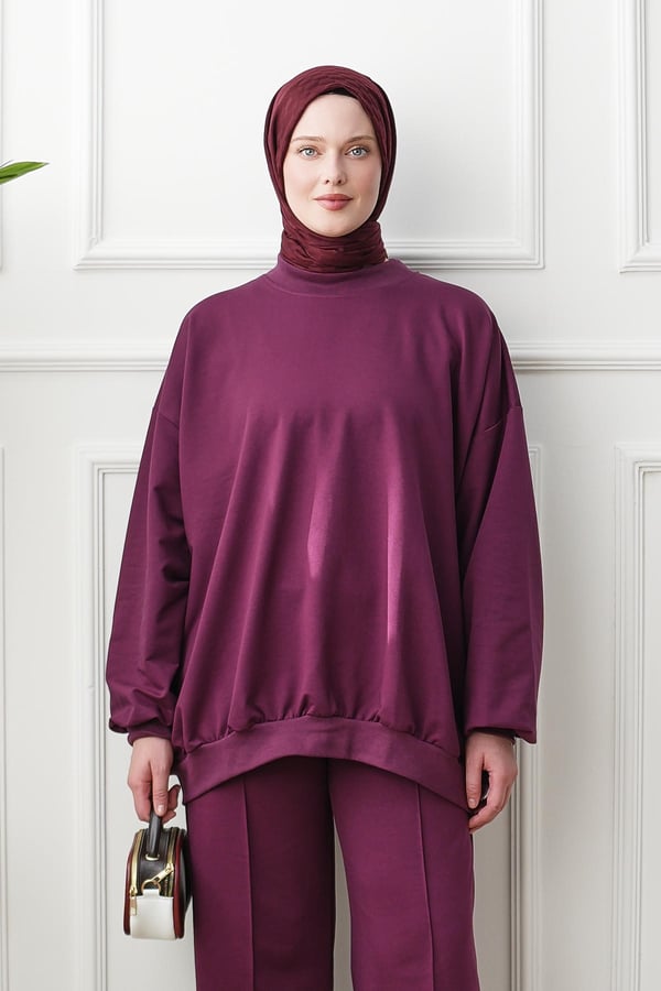 Bol Sweat Pantolon Takım - Mürdüm kadın giyim ürün görseli Arzestore