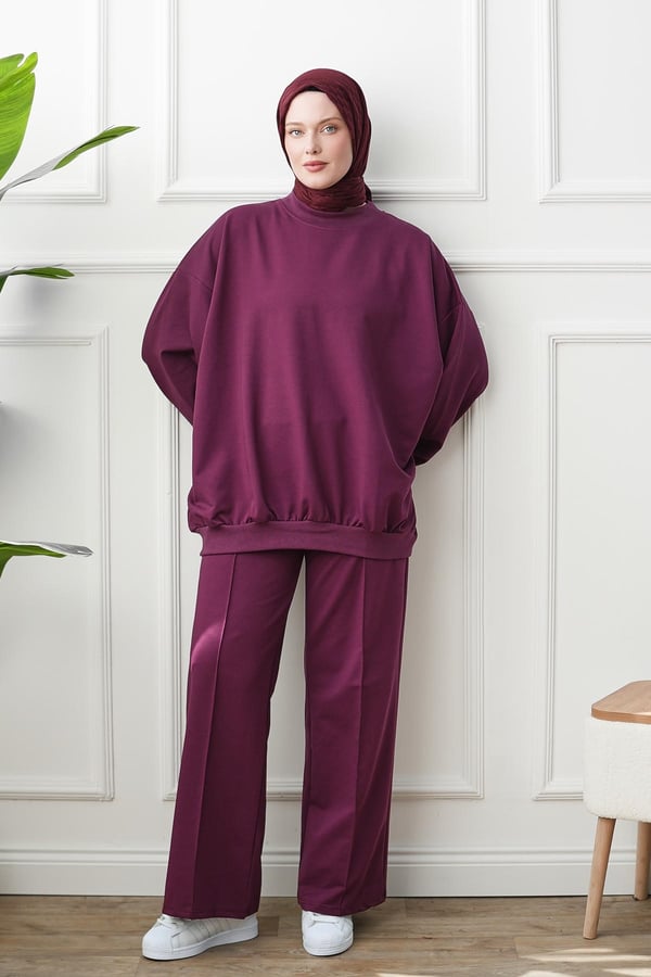 Bol Sweat Pantolon Takım - Mürdüm kadın giyim ürün görseli Arzestore