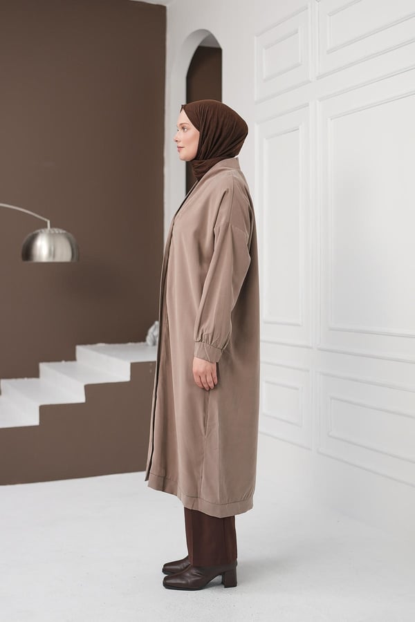 Boydan Düğmeli Tencel Kap - Açık Kahve kadın giyim ürün görseli Arzestore