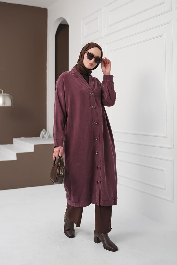 Boydan Düğmeli Tencel Kap - Gül Kurusu kadın giyim ürün görseli Arzestore