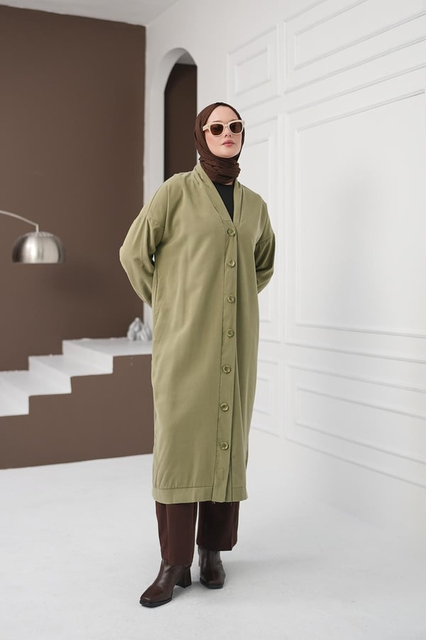 Boydan Düğmeli Tencel Kap - Haki kadın giyim ürün görseli Arzestore