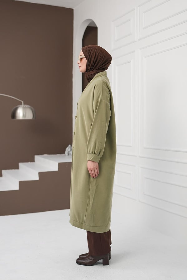 Boydan Düğmeli Tencel Kap - Haki kadın giyim ürün görseli Arzestore