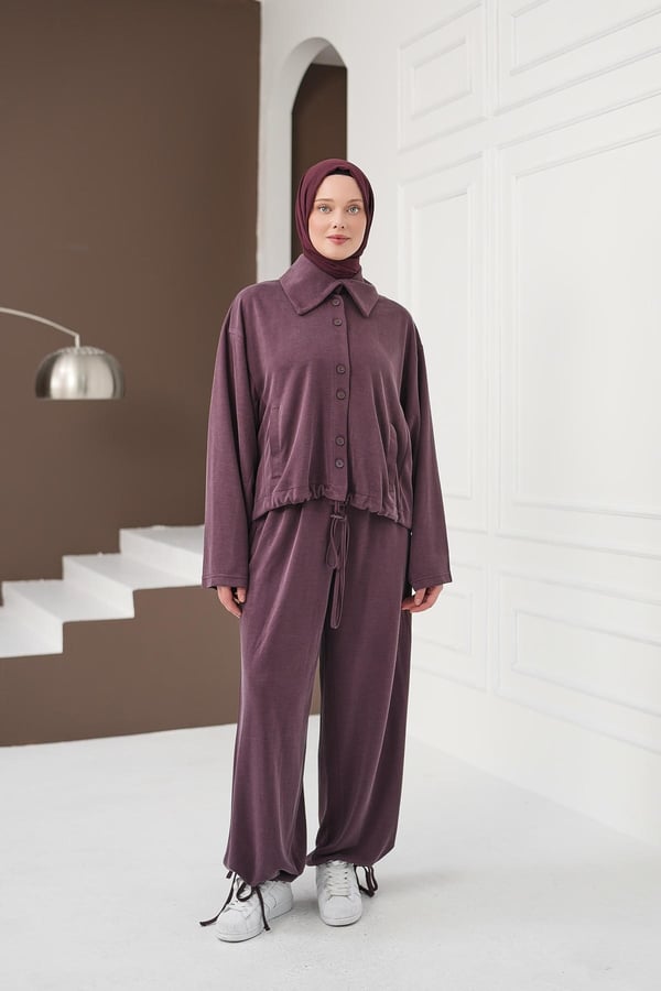 Büzgü Detaylı Pantolon Takım - Gül Kurusu kadın giyim ürün görseli Arzestore