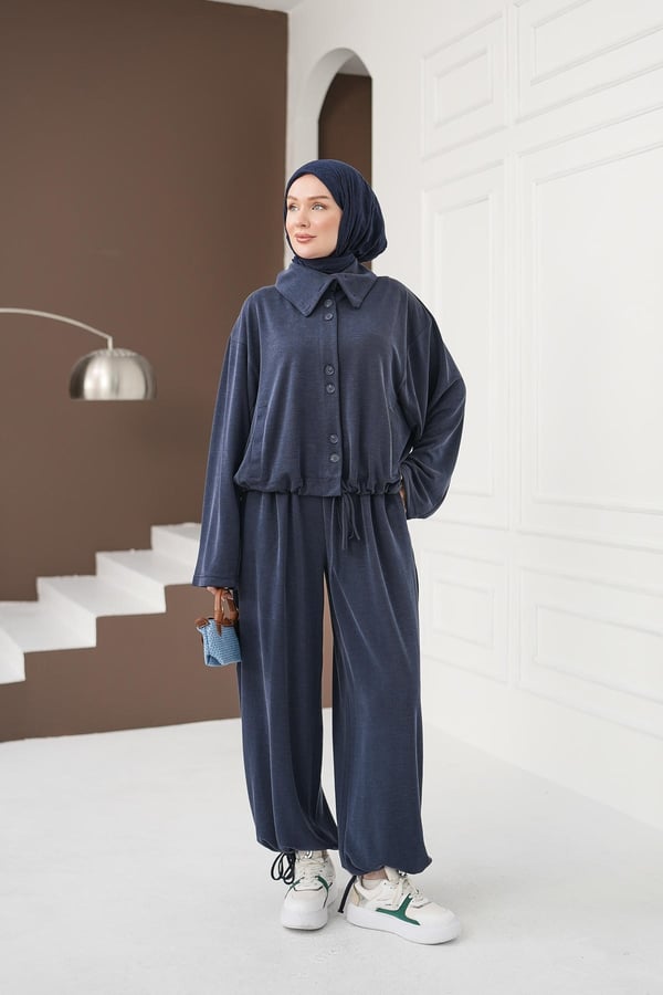 Büzgü Detaylı Pantolon Takım - Lacivert kadın giyim ürün görseli Arzestore