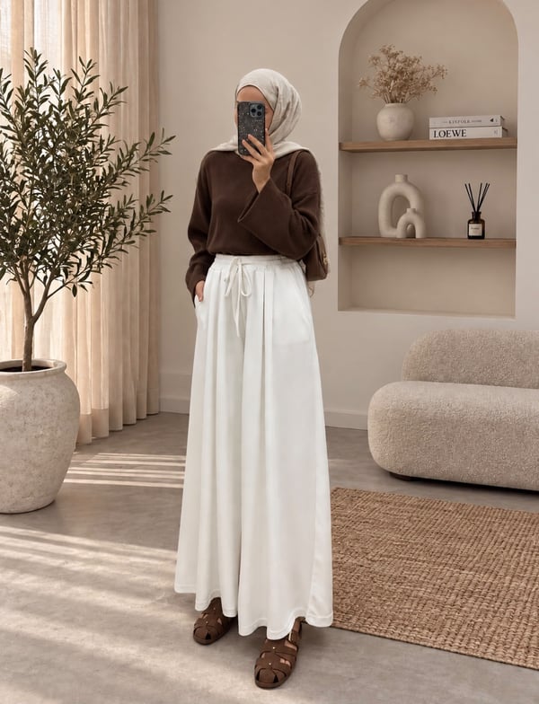 Cepli Etek Pantolon - Beyaz kadın giyim ürün görseli Arzestore