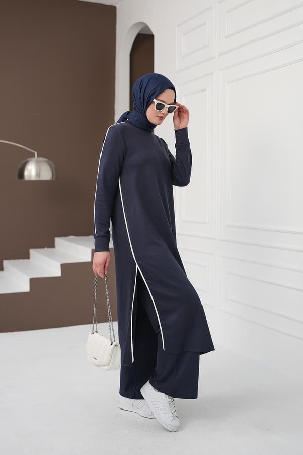 Çizgi Detaylı Uzun Pantolon Takım - Lacivert kadın giyim ürün görseli Arzestore
