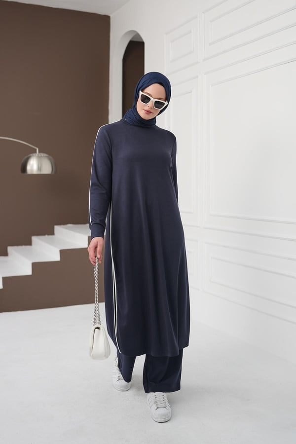 Çizgi Detaylı Uzun Pantolon Takım - Lacivert kadın giyim ürün görseli Arzestore