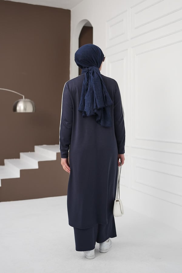 Çizgi Detaylı Uzun Pantolon Takım - Lacivert kadın giyim ürün görseli Arzestore