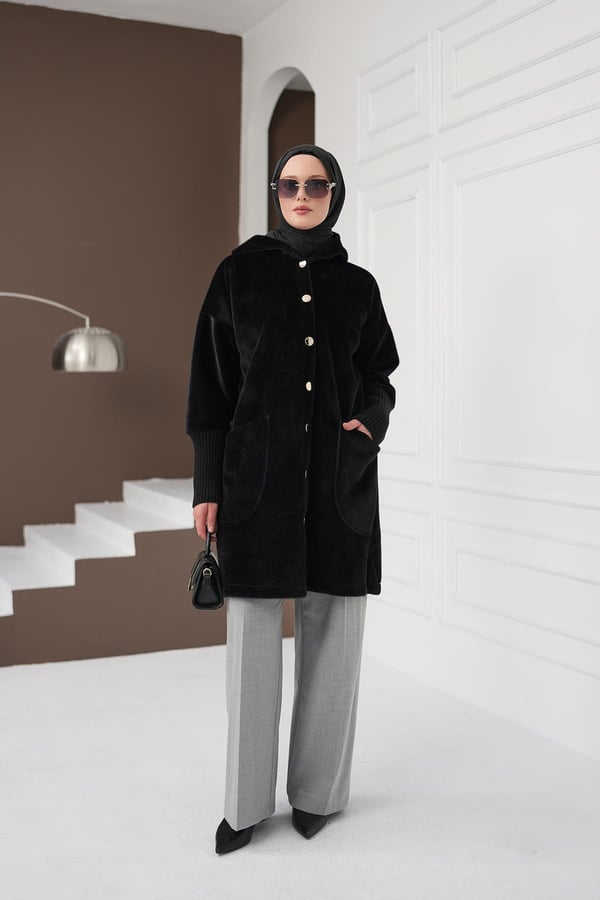 Düğmeli Cepli Fox Hırka - Siyah kadın giyim ürün görseli Arzestore