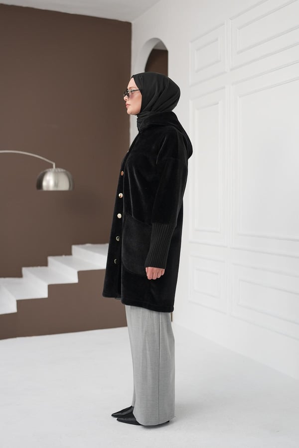 Düğmeli Cepli Fox Hırka - Siyah kadın giyim ürün görseli Arzestore