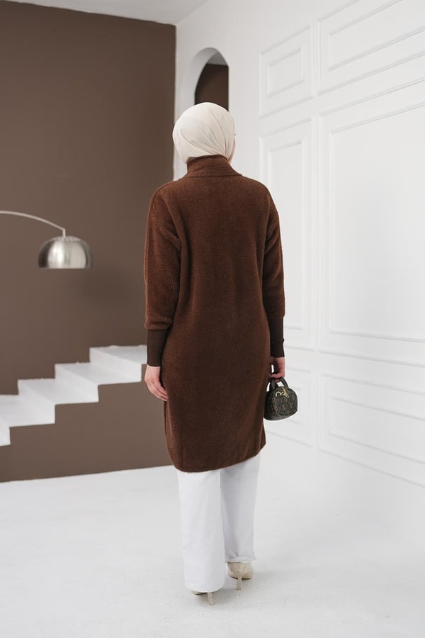 Düğmeli Yumoş Hırka - Kahverengi kadın giyim ürün görseli Arzestore