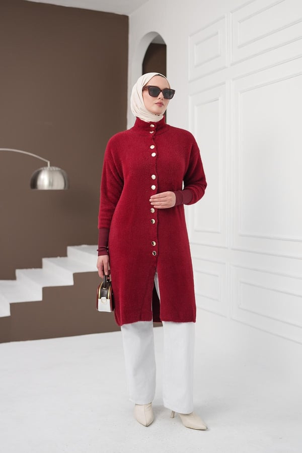 Düğmeli Yumoş Hırka - Kırmızı kadın giyim ürün görseli Arzestore