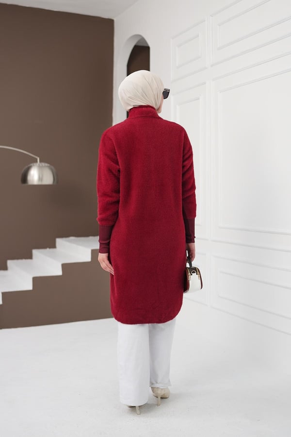 Düğmeli Yumoş Hırka - Kırmızı kadın giyim ürün görseli Arzestore