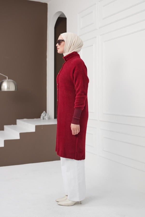 Düğmeli Yumoş Hırka - Kırmızı kadın giyim ürün görseli Arzestore