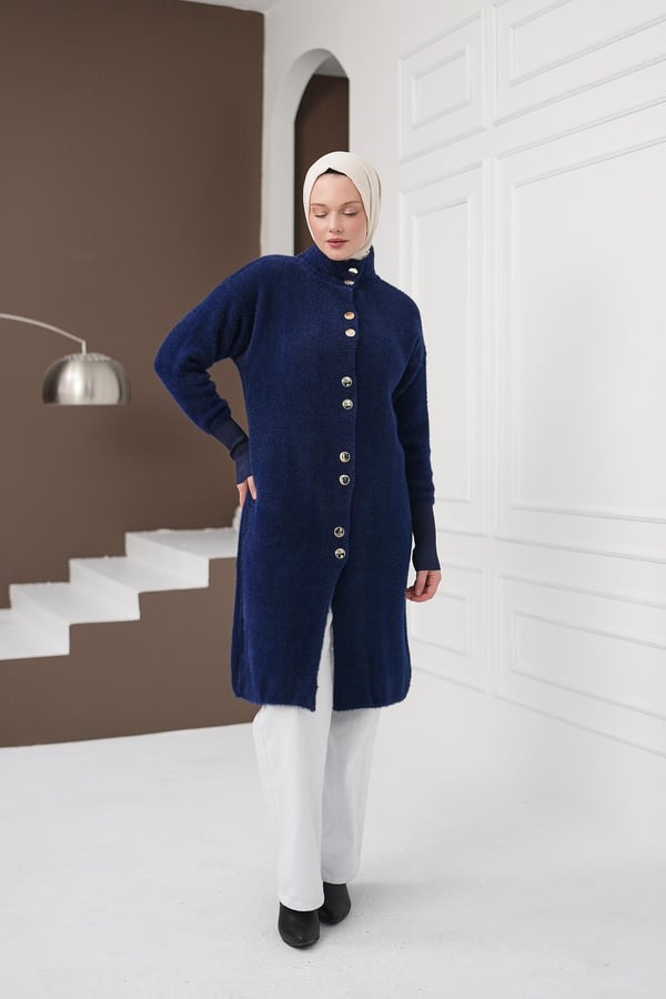 Düğmeli Yumoş Hırka - Lacivert kadın giyim ürün görseli Arzestore