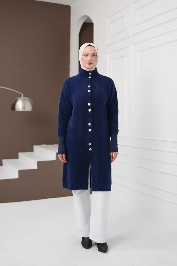 Düğmeli Yumoş Hırka - Lacivert kadın giyim ürün görseli Arzestore