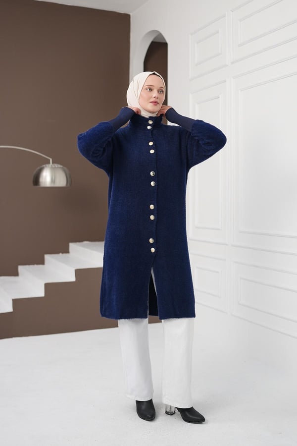 Düğmeli Yumoş Hırka - Lacivert kadın giyim ürün görseli Arzestore