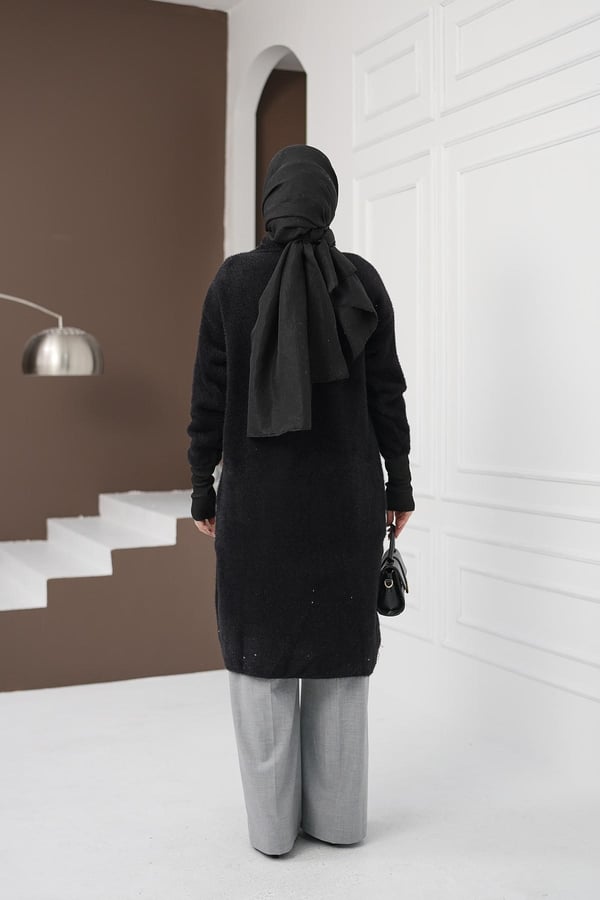 Düğmeli Yumoş Hırka - Siyah kadın giyim ürün görseli Arzestore