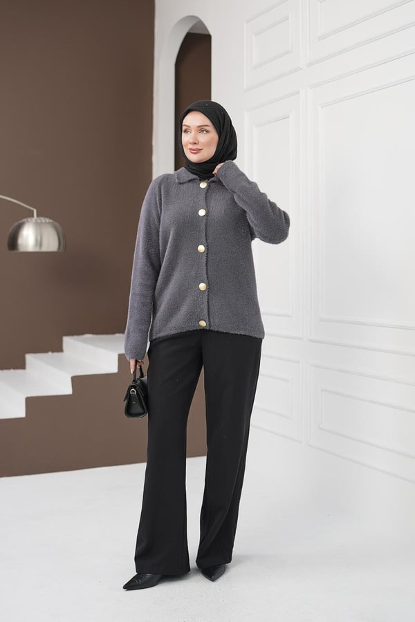 Düğmeli Yumoş Kazak - Gri kadın giyim ürün görseli Arzestore