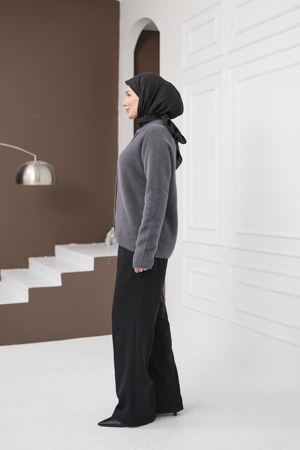 Düğmeli Yumoş Kazak - Gri kadın giyim ürün görseli Arzestore