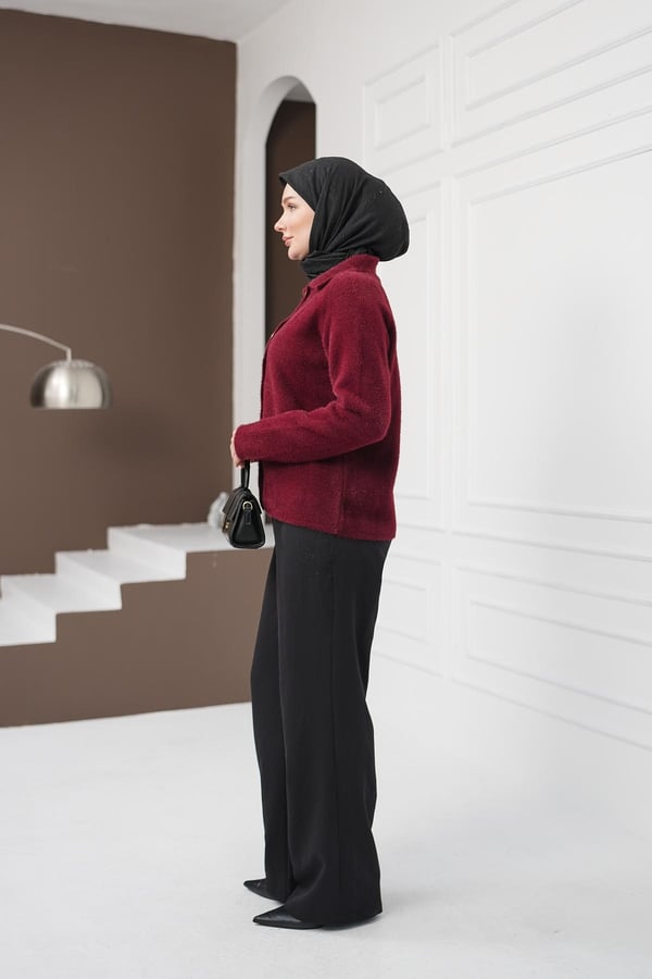 Düğmeli Yumoş Kazak - Kırmızı kadın giyim ürün görseli Arzestore