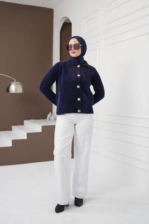 Düğmeli Yumoş Kazak - Lacivert kadın giyim ürün görseli Arzestore