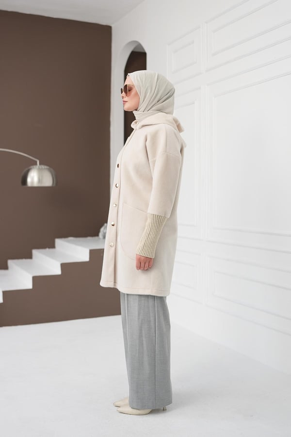 Fermuarlı Cepli Fox Hırka - Krem kadın giyim ürün görseli Arzestore