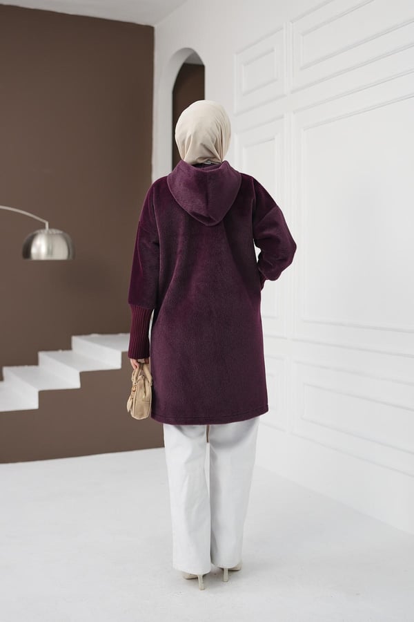 Fermuarlı Cepli Fox Hırka - Mürdüm kadın giyim ürün görseli Arzestore