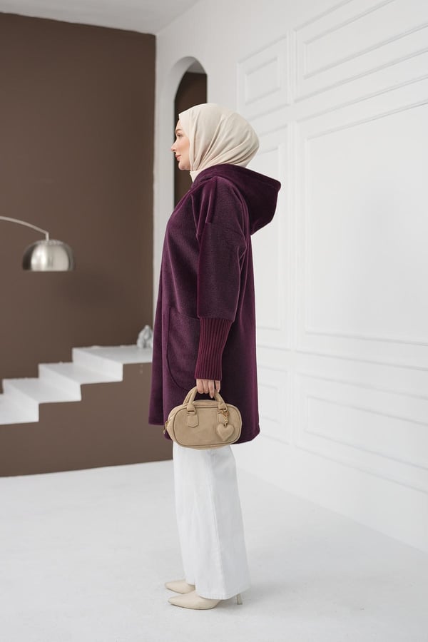 Fermuarlı Cepli Fox Hırka - Mürdüm kadın giyim ürün görseli Arzestore