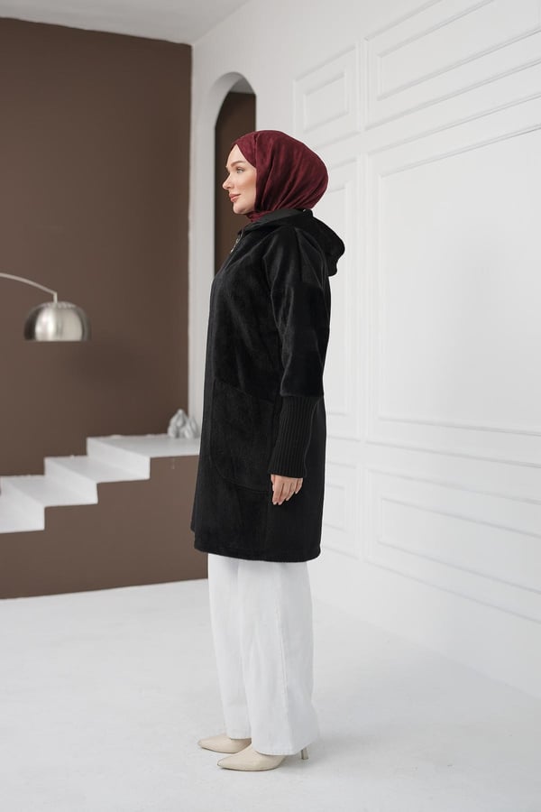Fermuarlı Cepli Fox Hırka - Siyah kadın giyim ürün görseli Arzestore