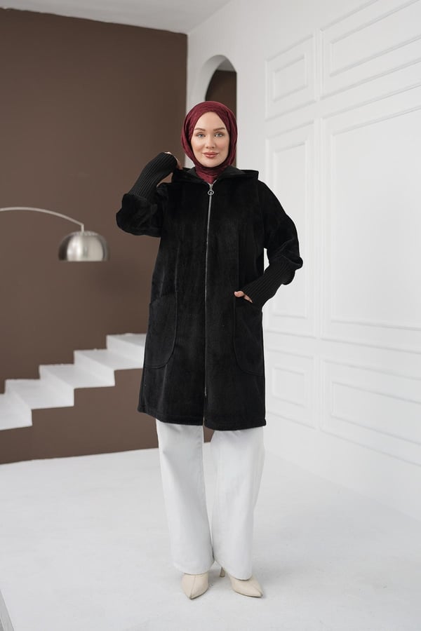 Fermuarlı Cepli Fox Hırka - Siyah kadın giyim ürün görseli Arzestore