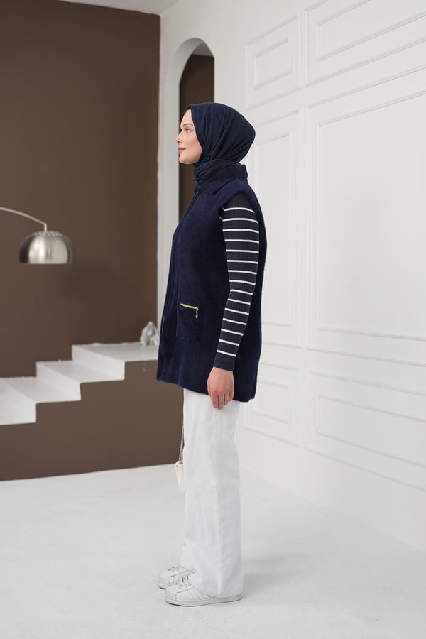 Fermuarlı Cepli Yumoş Yelek - Lacivert kadın giyim ürün görseli Arzestore