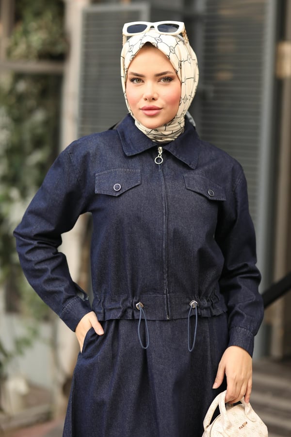 Fermuarlı Kuşak Detaylı Modern Tesettür Elbise