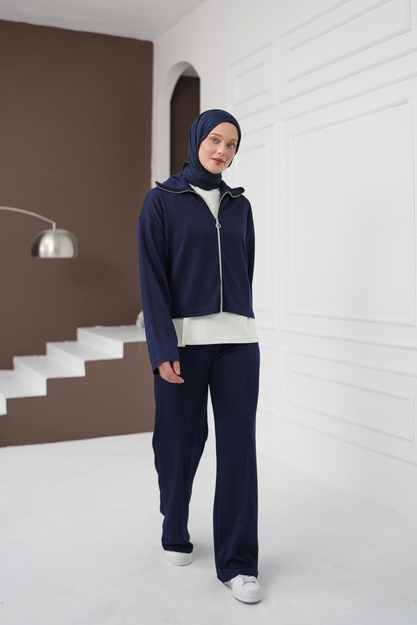 Fermuarlı Üçlü Pantolon Takım - Lacivert kadın giyim ürün görseli Arzestore